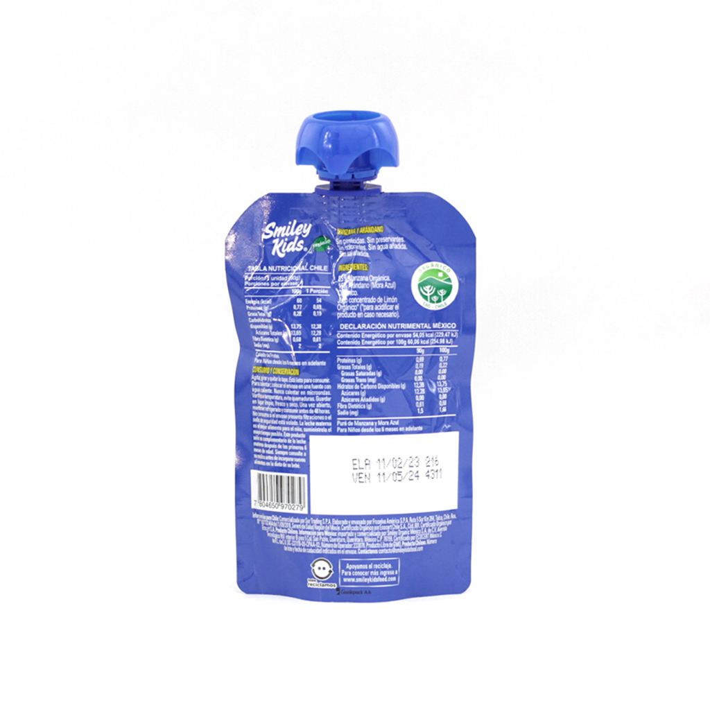 Papilla de manzana y arándano orgánica 90 g Smiley Kids