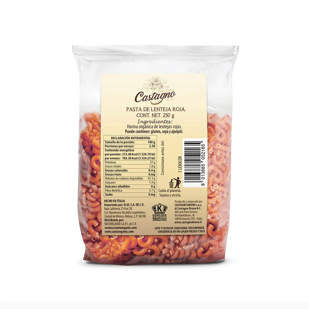 Pasta codito de lenteja roja 250 g Castagno