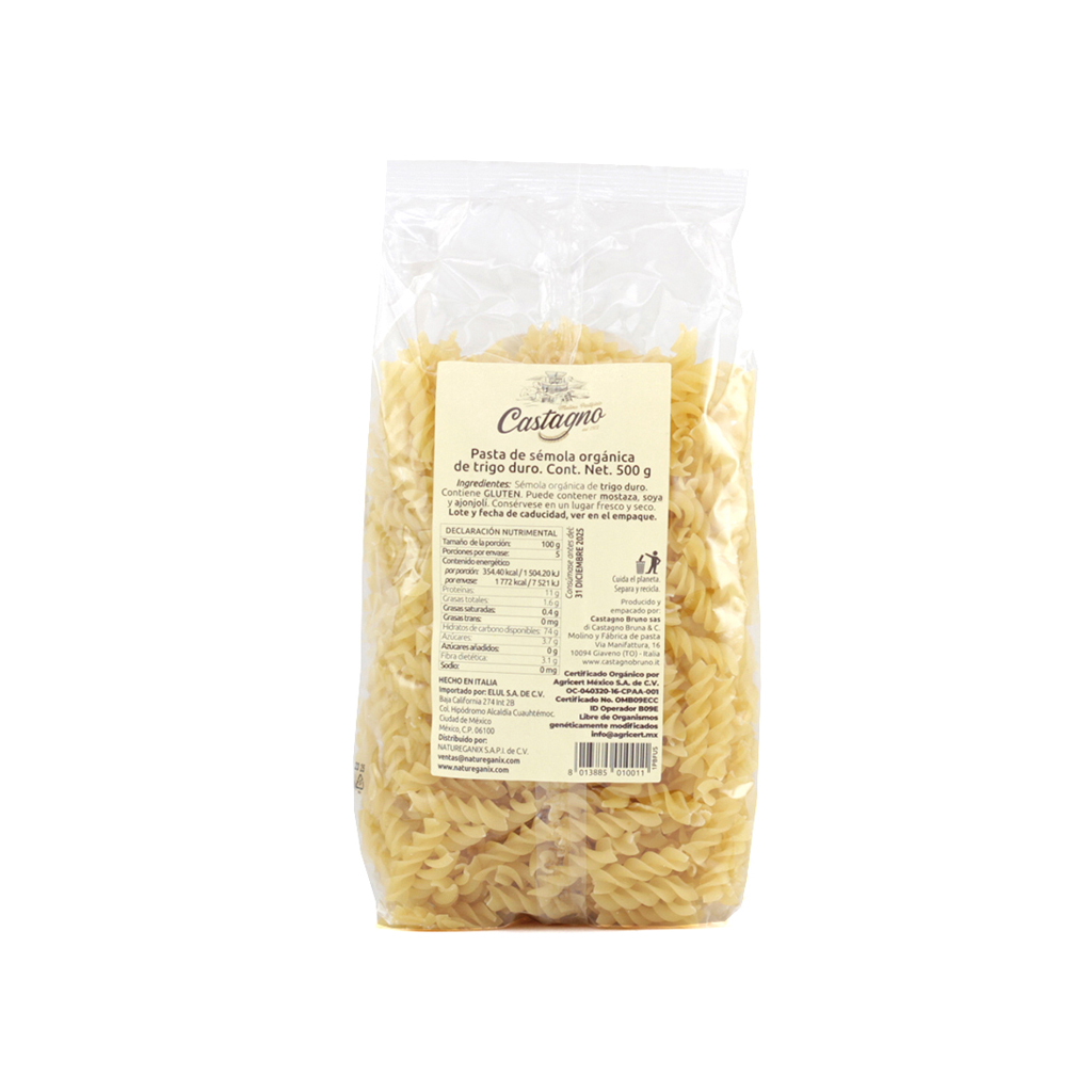 Pasta fusilli de trigo Duro 500 g Castagno