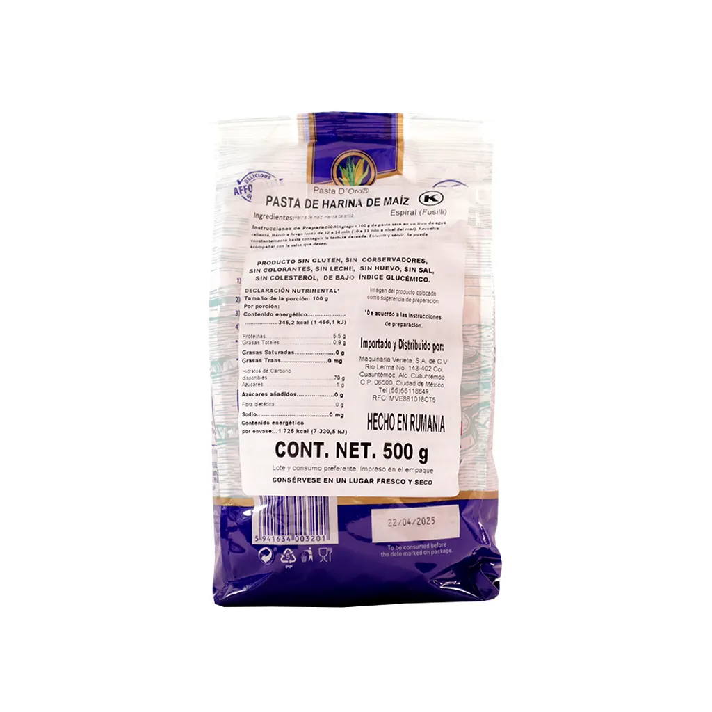 Pasta de maíz y arroz tornillo 500 g D'oro