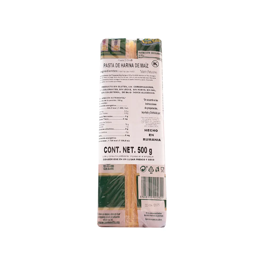 Pasta de maíz tallarin 500 g D'oro