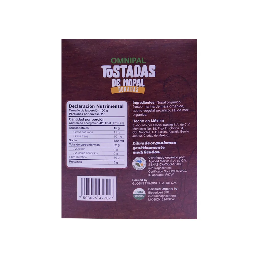 Tostadas de nopal doradas 250 g Omnipal