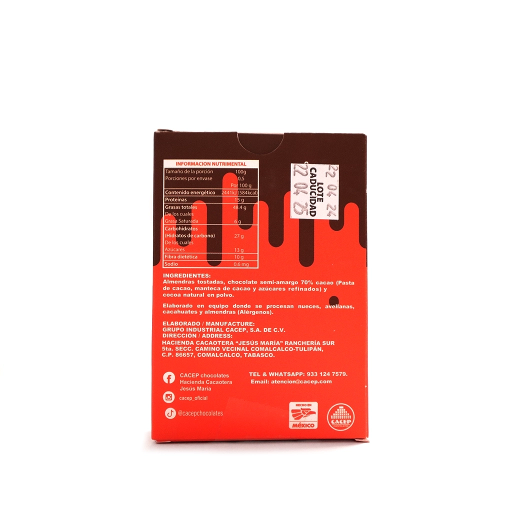 Almendras confitadas con chocolate 70% cacao 50 g Cacep