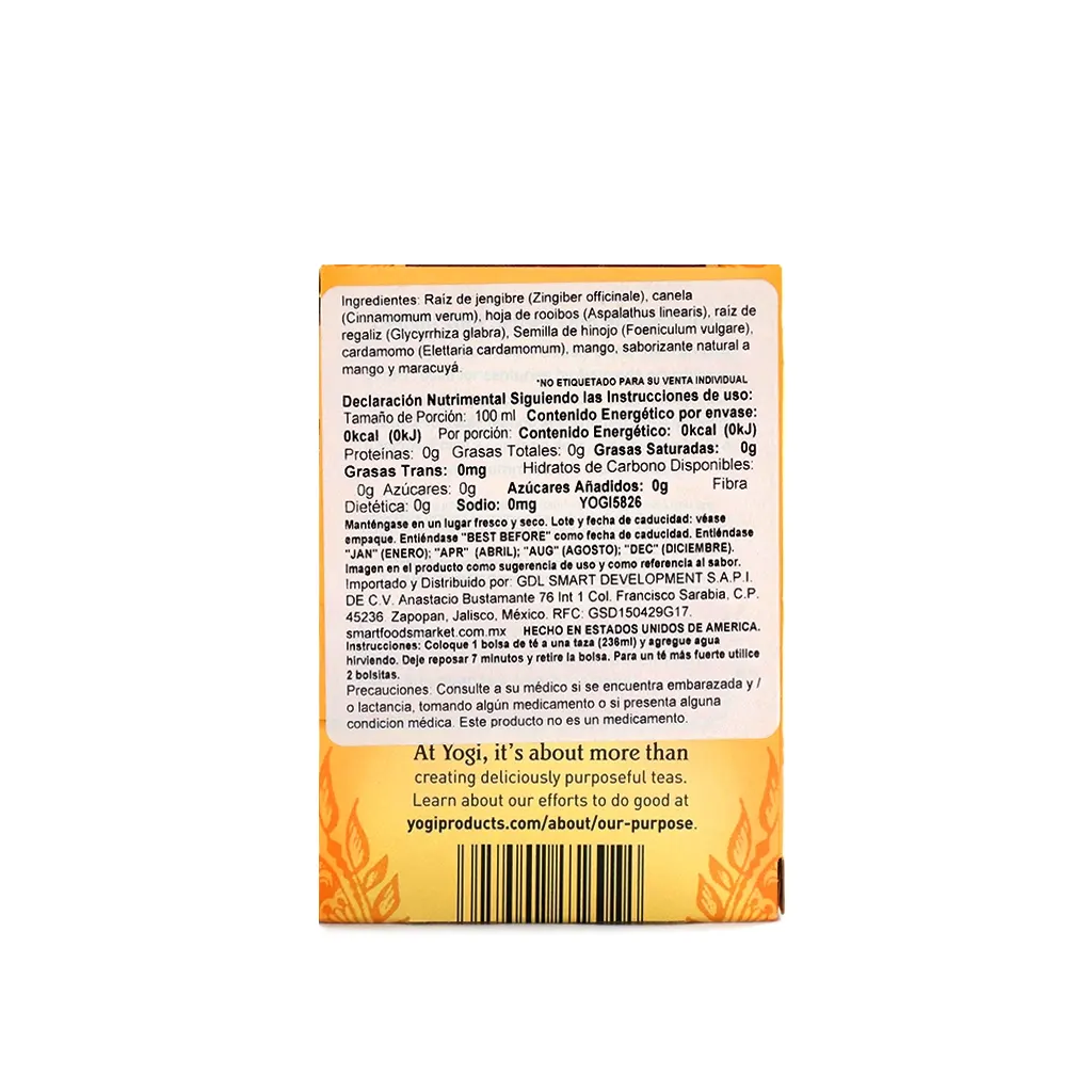 Té sabor mango con jengibre y canela 32 g Yogi