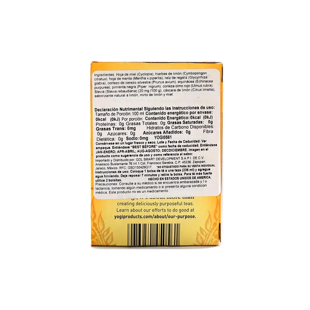 Infusión sabor miel con limón y mezcla de hierbas 32 g Yogi