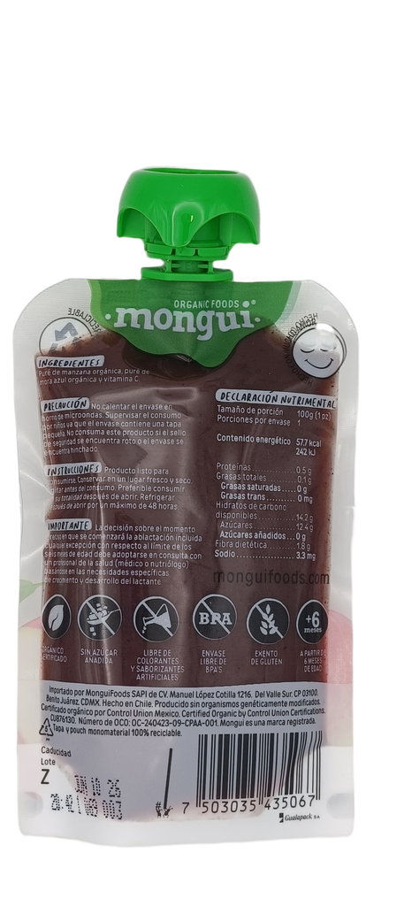 Papilla manzana y mora azul 100 g Mongui