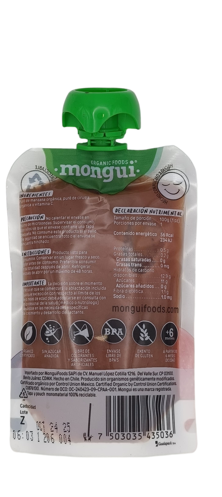 Papilla manzana, ciruela 100 g Mongui