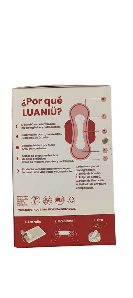 Toallas femeninas bio regulares 10 piezas Luaniu