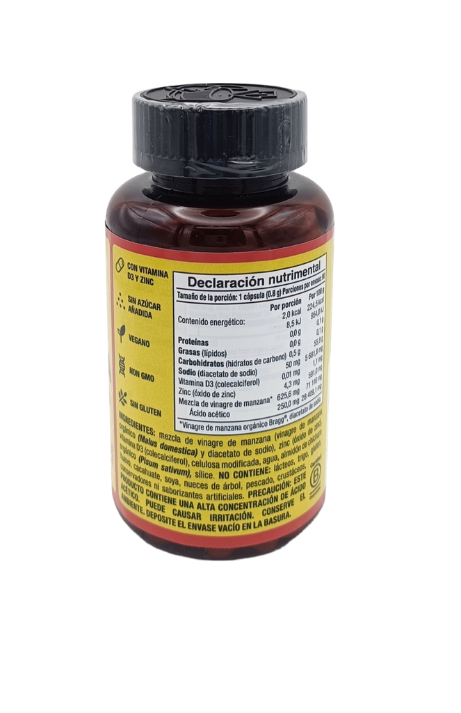 Vinagre de manzana con vitamina D3 y Zinc 90 cápsulas Bragg