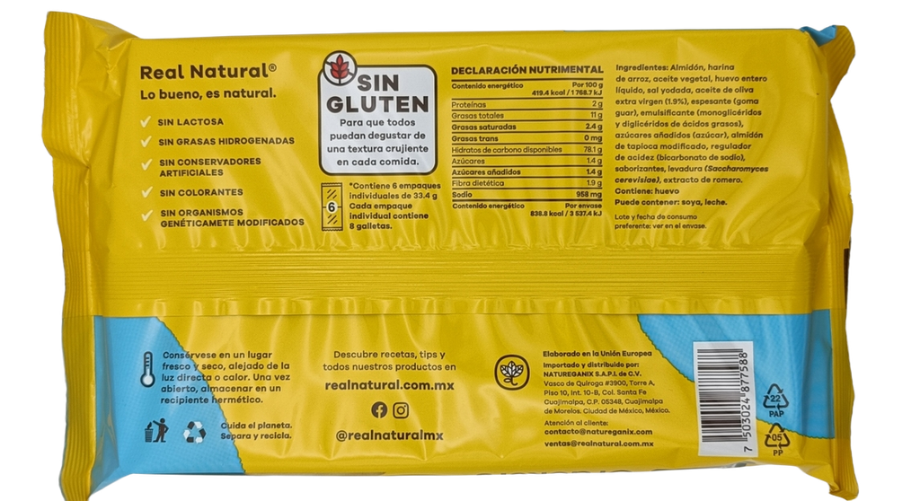 Galletas saladas sin gluten 200 g Real Natural