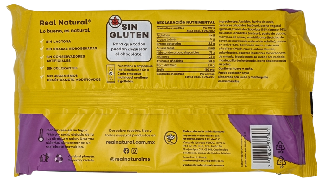 Galletas con chispas de chocolate sin gluten 300 g Real Natural