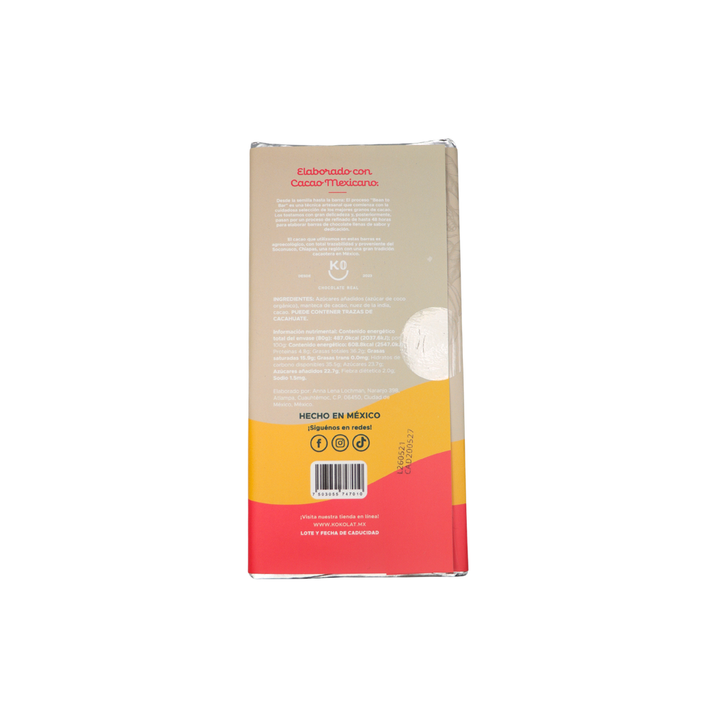 Barra chocolate tipo leche 44% cacao 80 g Kokolat