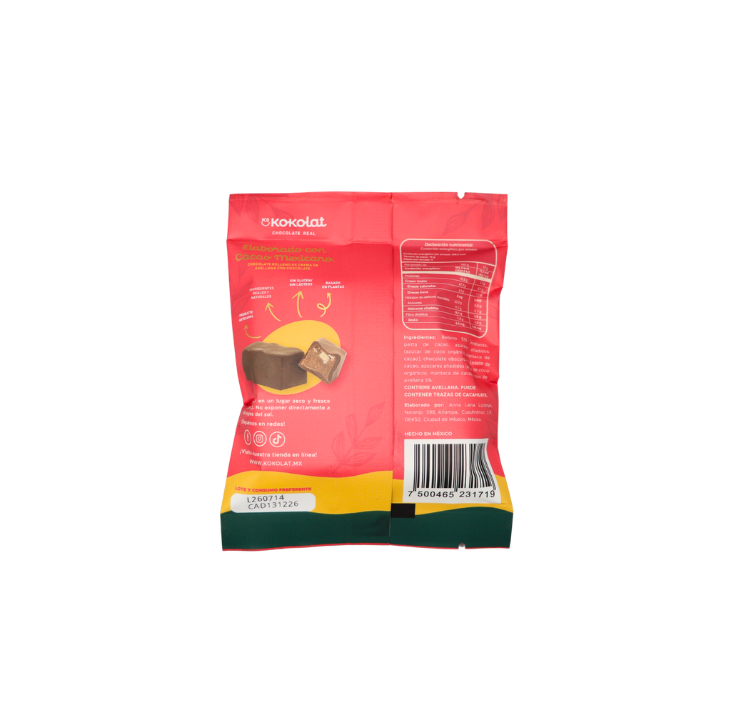Chocolates rellenos con crema de avellana 48 g Kokolat