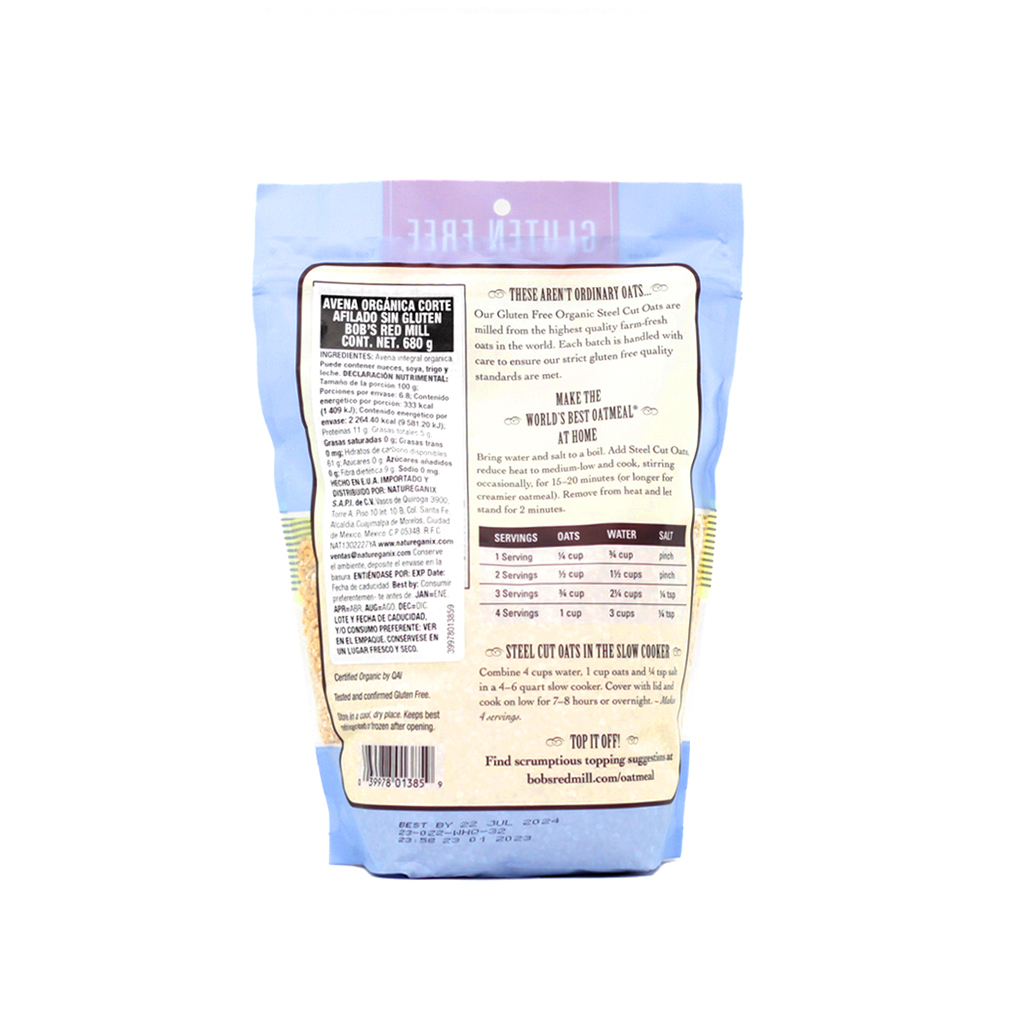 Avena corte afilado sin gluten orgánica 680 g Bob's Red Mill