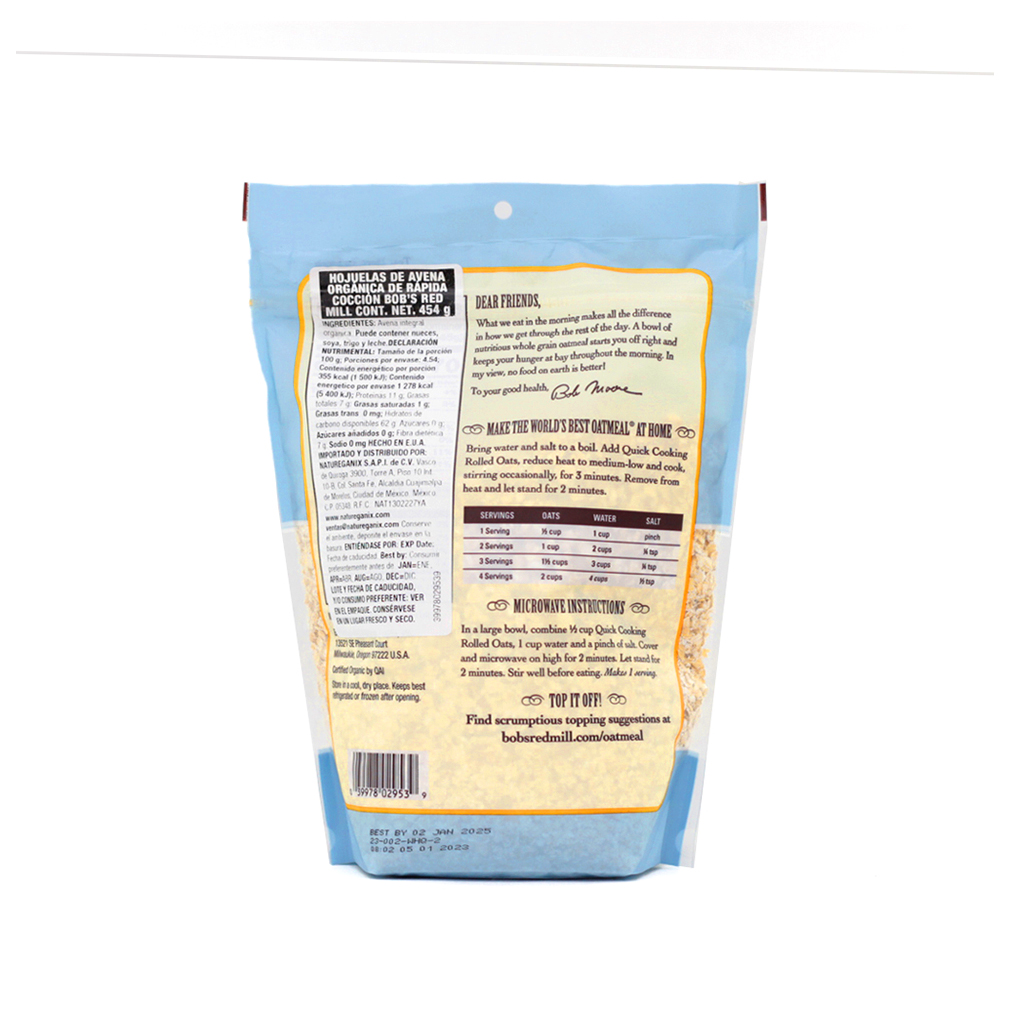 Avena rolada rapida cocción orgánica 453 g Bob's Red Mill