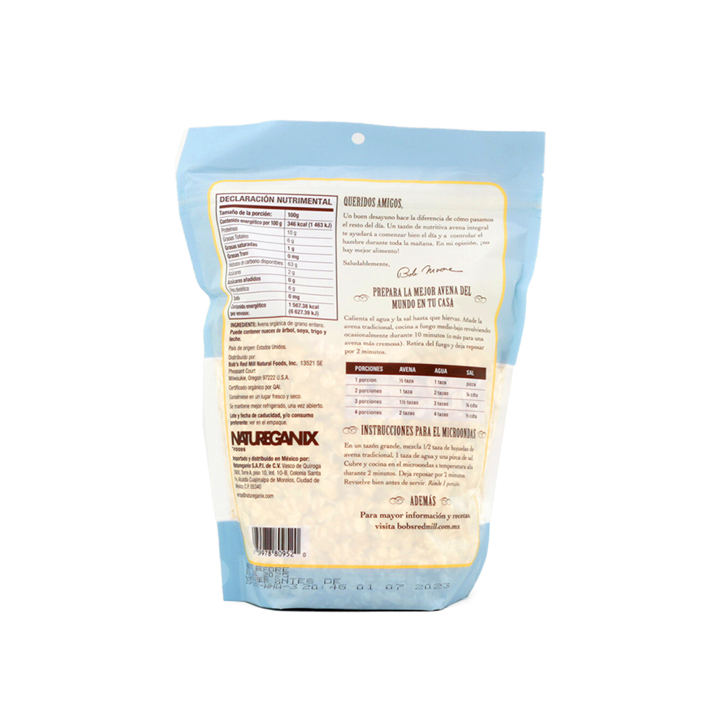 Avena rolada regular orgánica 453 g Bob's Red Mill