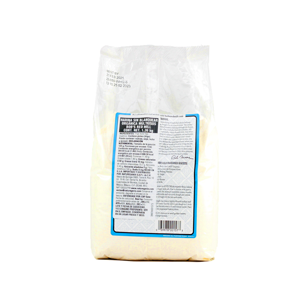 Harina sin blanquear orgánica 1.36 kg Bob's Red Mill