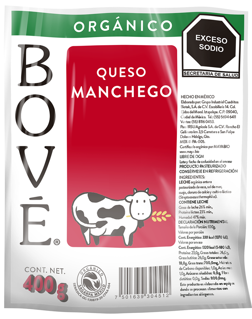 Queso Manchego  Orgánico 400 G Bové 