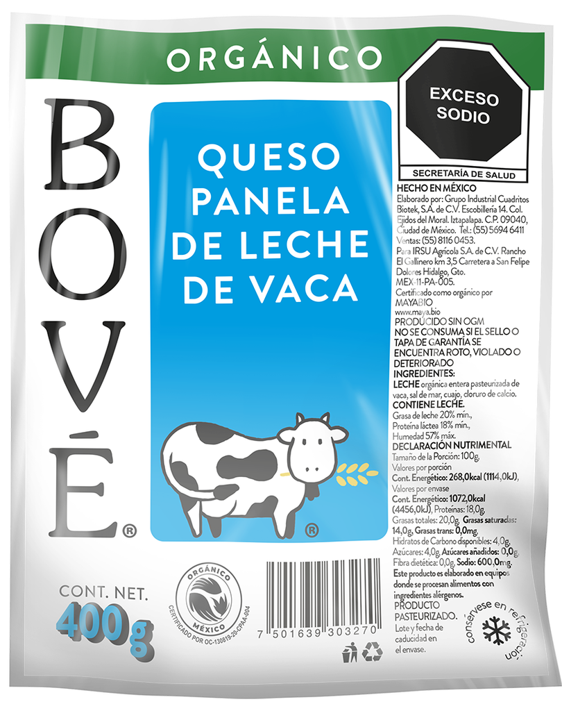 Queso panela orgánico 400 g Bové 