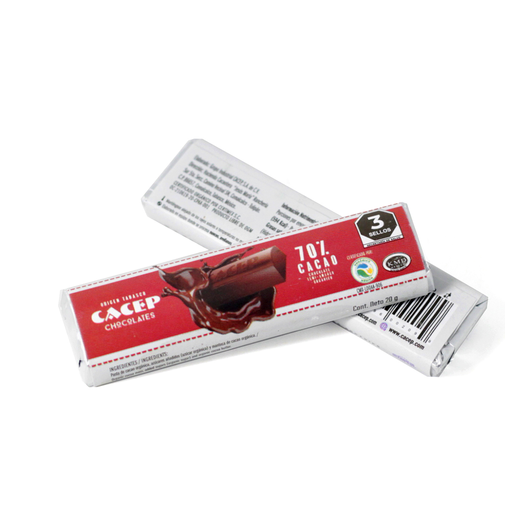 [674896002105] Barra de chocolate 70% cacao 20 g Cacep