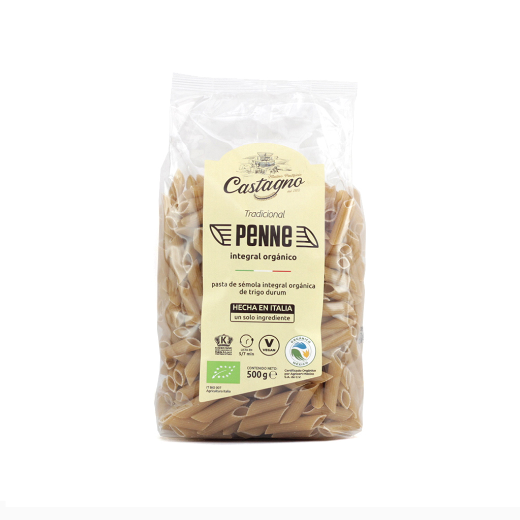 Pasta penne de trigo integral 500 g Castagno
