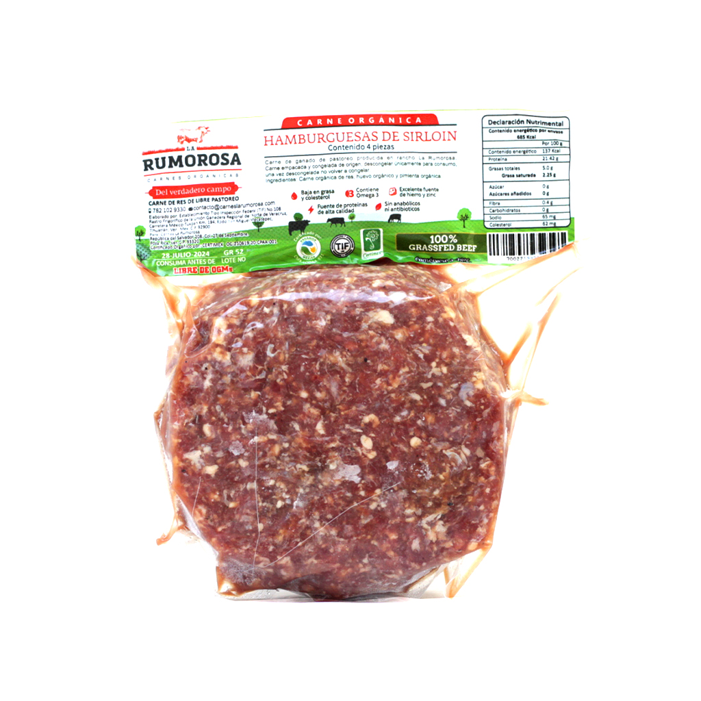 [7002219838274] Hamburguesas sirloin 4pzas 500 g La Rumorosa