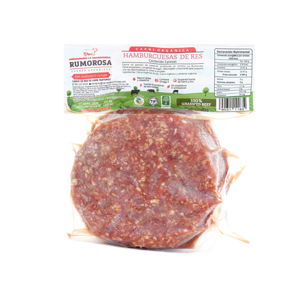 Hamburguesas de res 5 pzas La Rumorosa