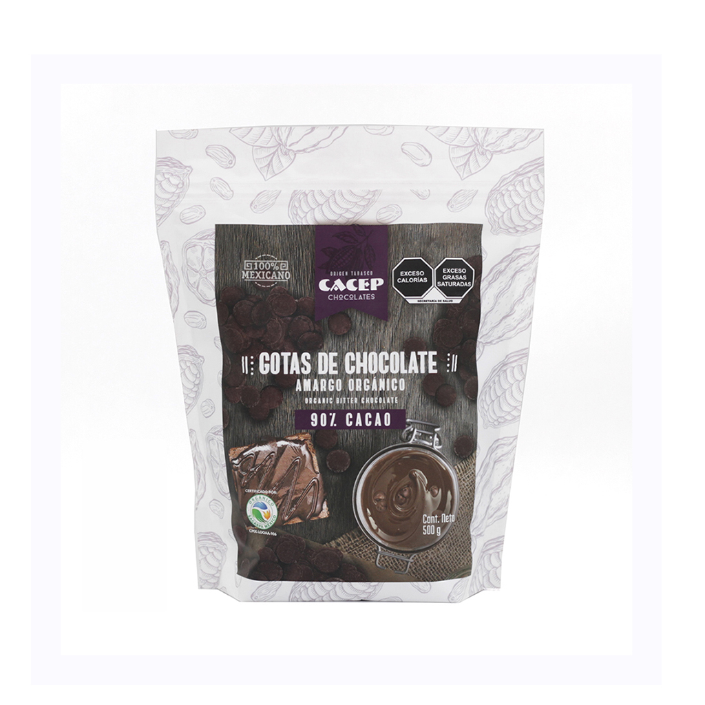 [674896001405] Gotas de chocolate 90% cacao 500 g Cacep
