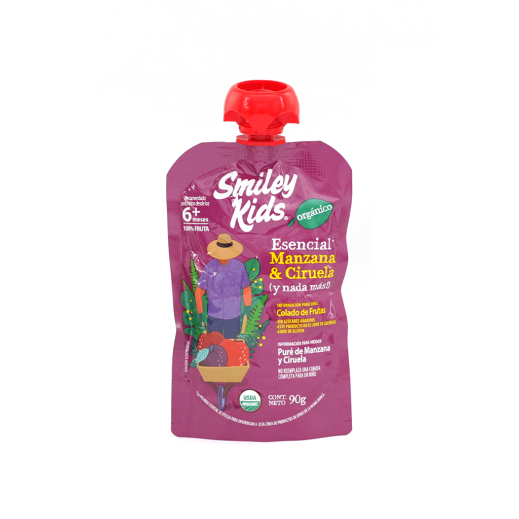[7804650970286] Papilla de manzana y ciruela orgánica 90 g Smiley Kids