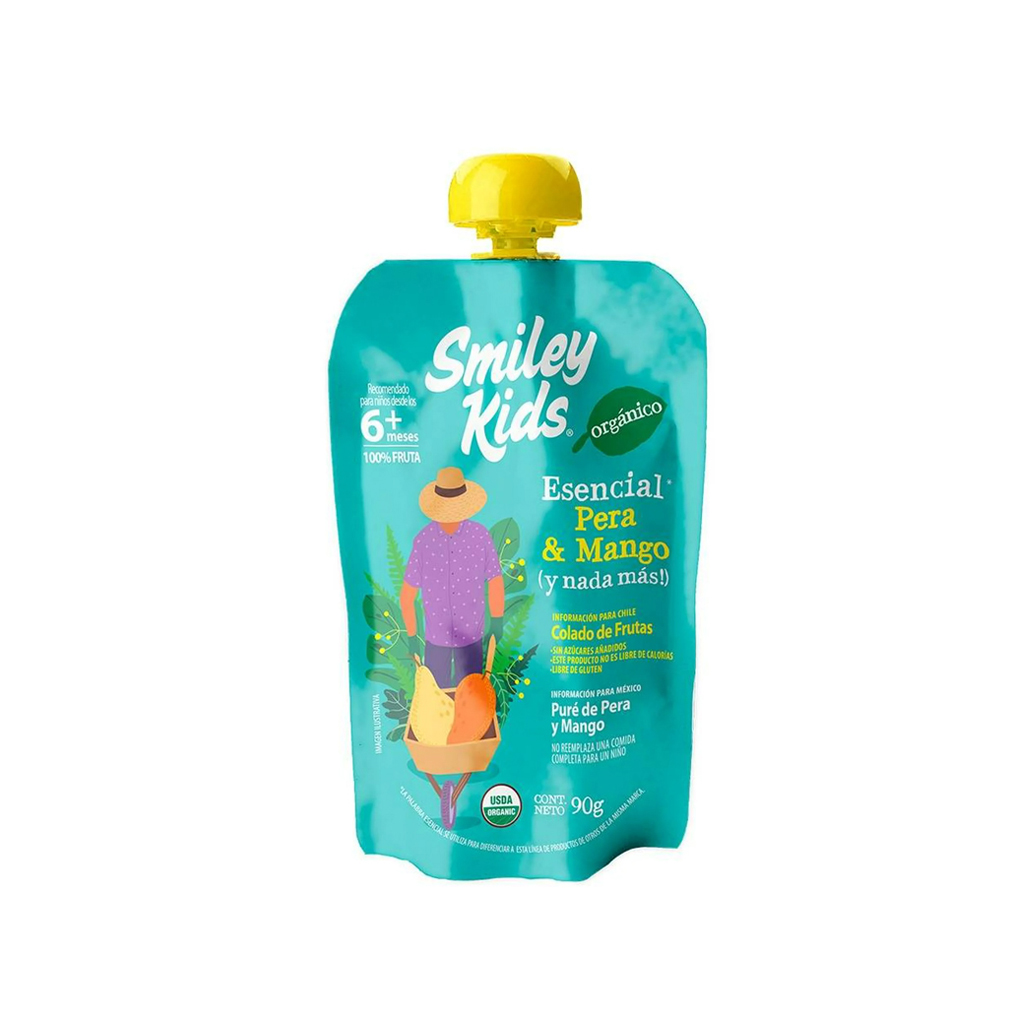 [7804650970262] Papilla de pera y mango orgánica 90 g Smiley Kids