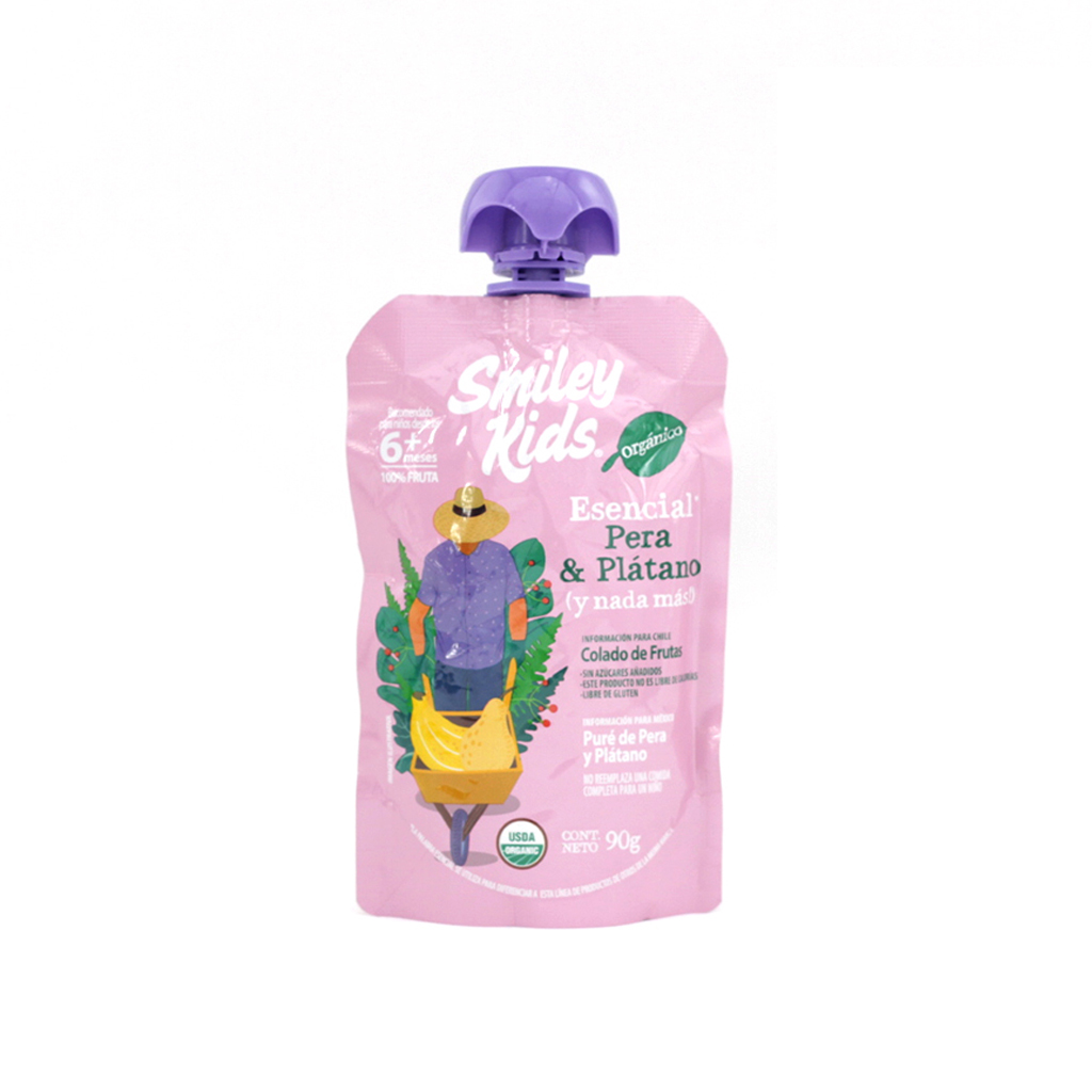 [7804650970293] Papilla de pera y plátano orgánica 90 g Smiley Kids
