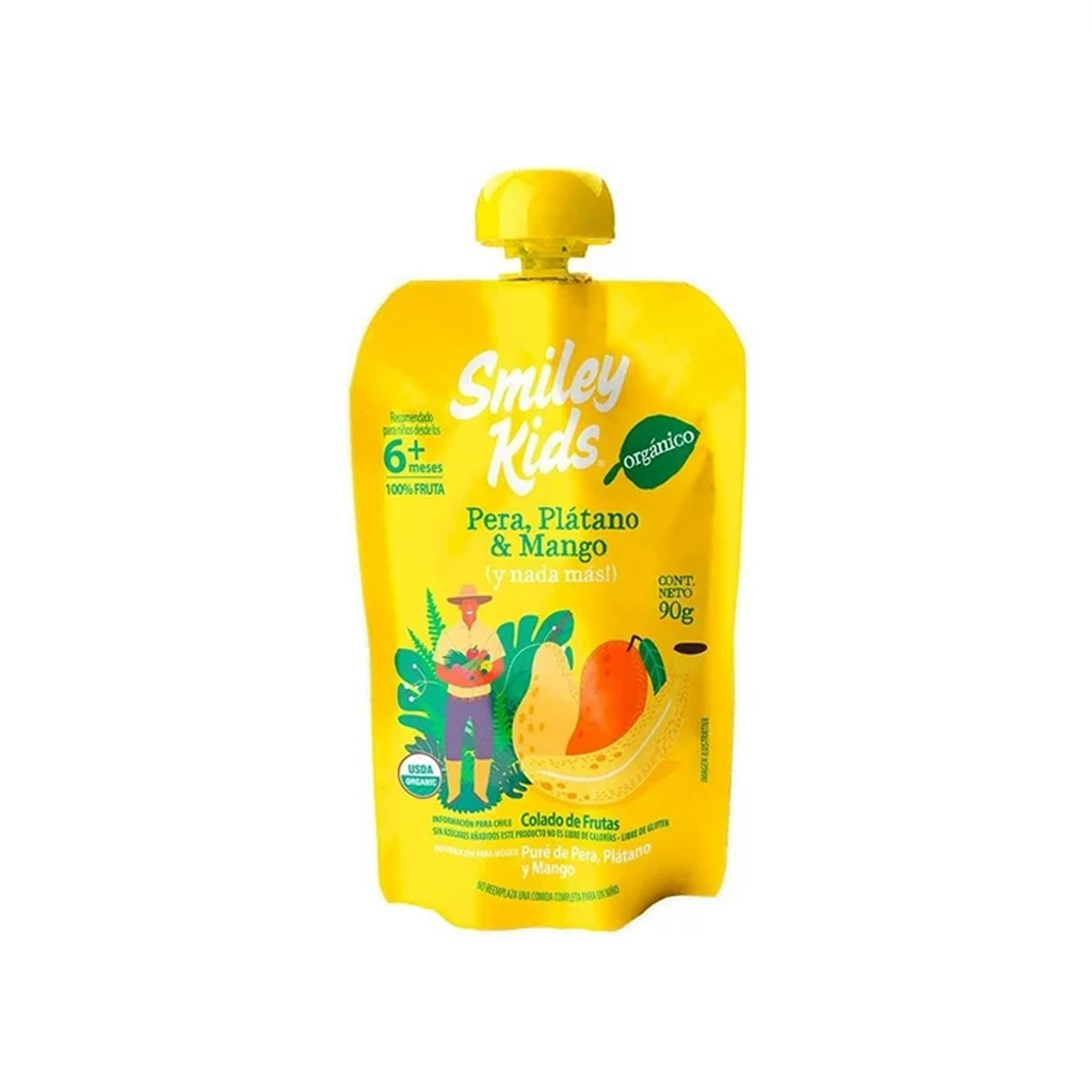 [7804650970446] Papilla de pera, plátano y mango 90 g Smiley Kids