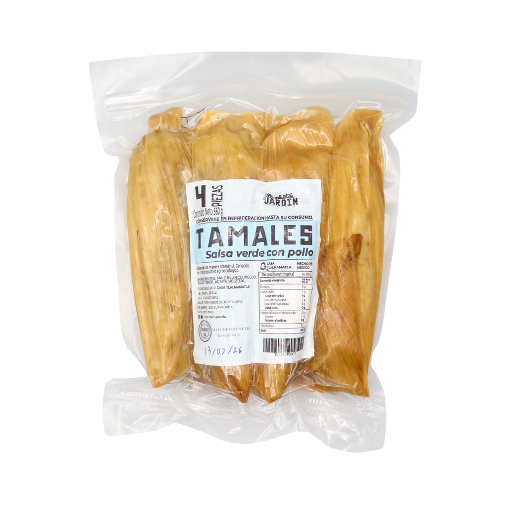 Tamales de pollo con salsa verde al vacío 4 pzas Del jardín