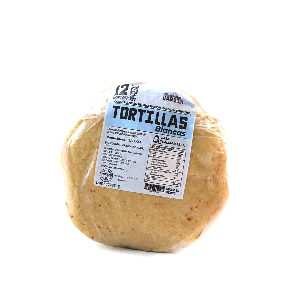 Tortilla de maíz blanco al vacío 12 pzas Del Jardín