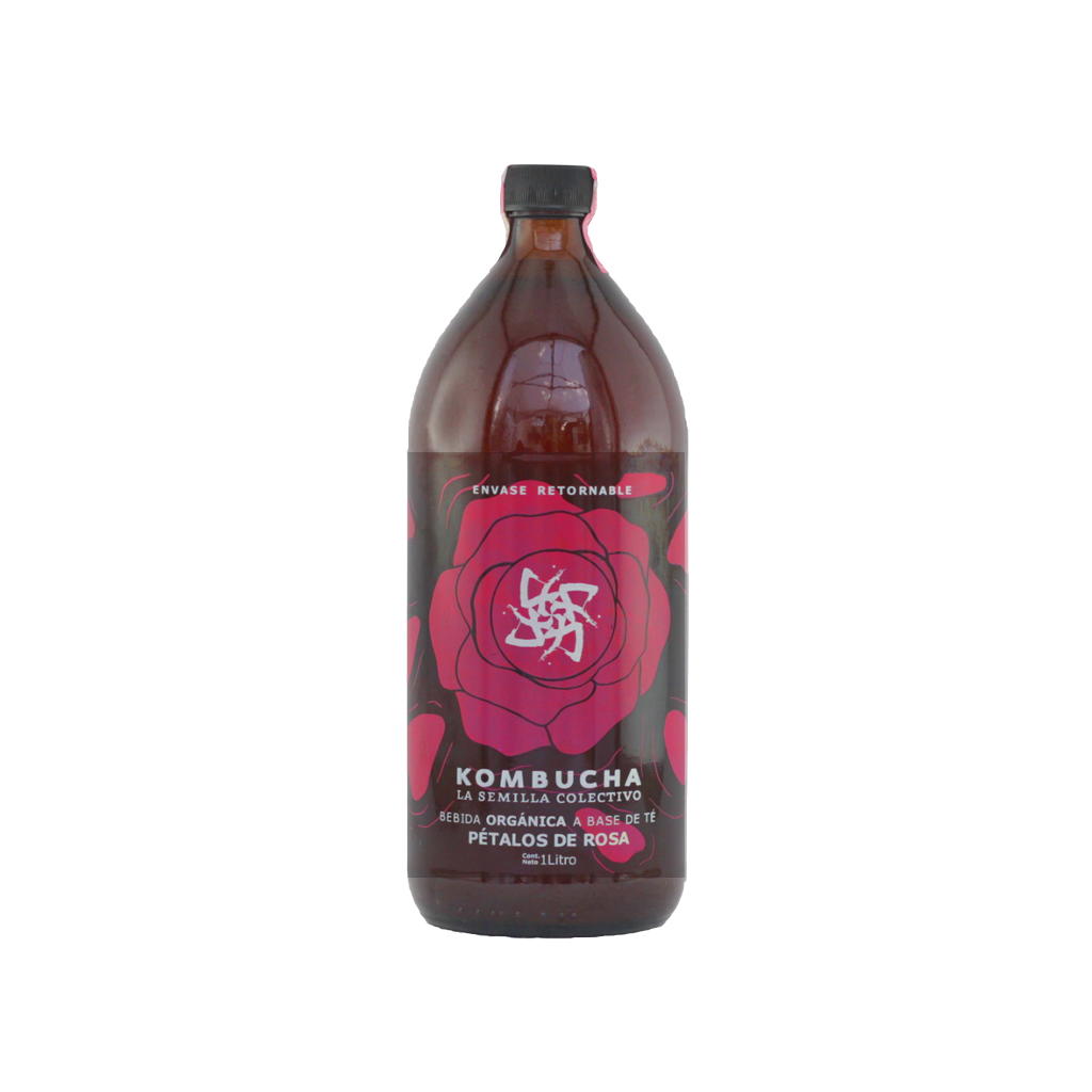 Bebida de té (Kombucha) pétalos de rosa 1 L La Semilla Colectivo