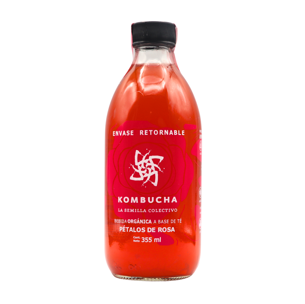 Vinagre de té (Kombucha) pétalos de rosa 355 ml La Semilla Colectivo