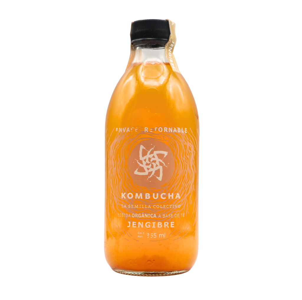Bebida de té (Kombucha) jengibre 355 ml La Semilla Colectivo