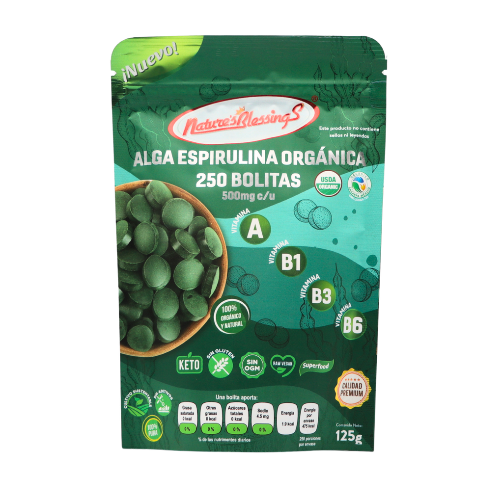 Alga spirulina orgánica 250 tabletas 125 g Nature's Blessings