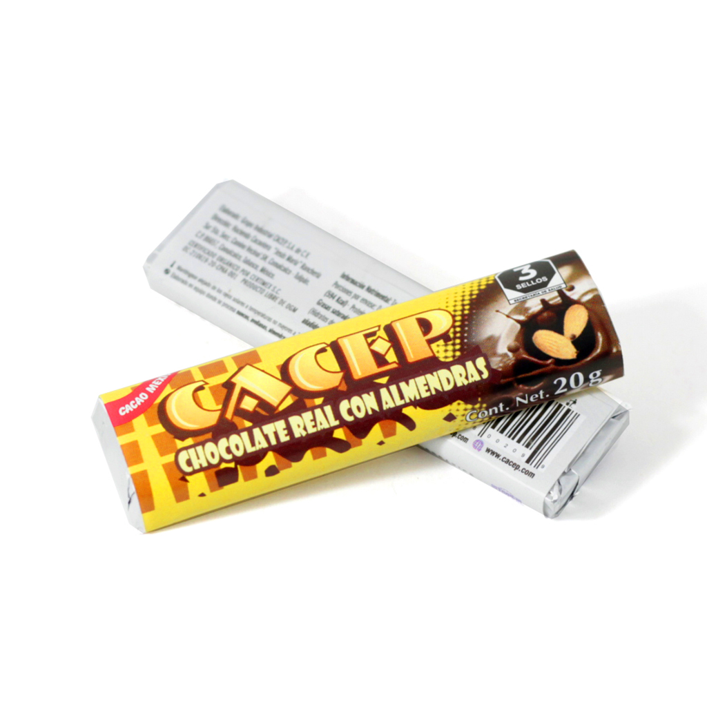 Barra de chocolate con leche y  almendra 20 g Cacep