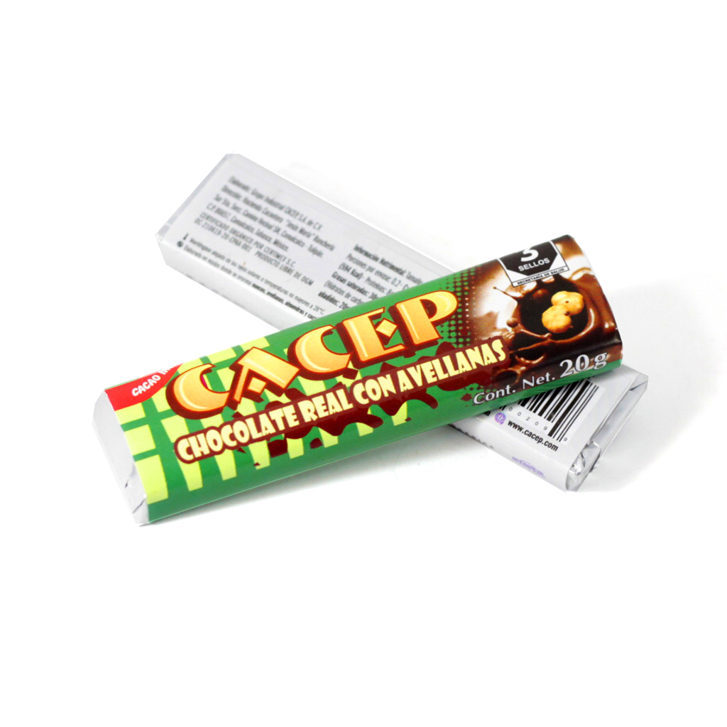 Barra de chocolate con leche y avellana 20 g Cacep