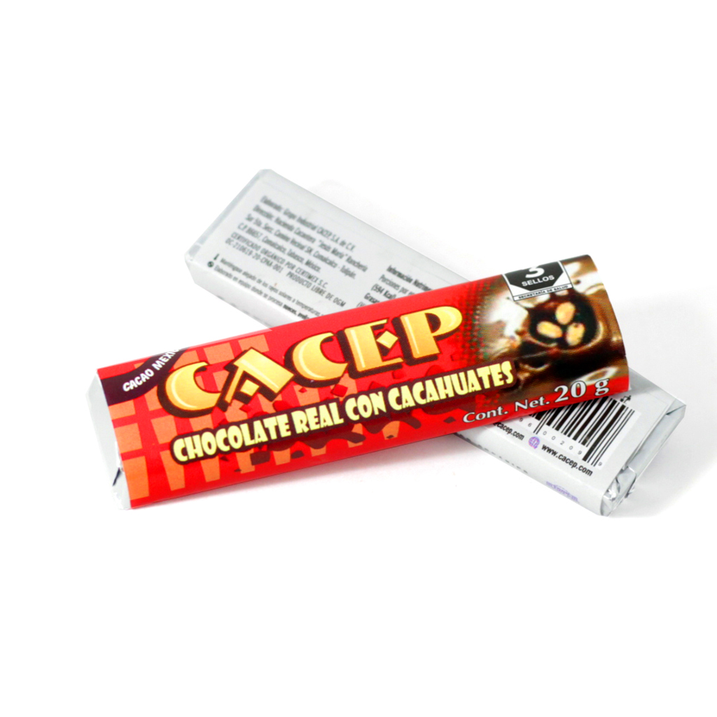 Barra de chocolate con leche y cacahuate 20 g Cacep