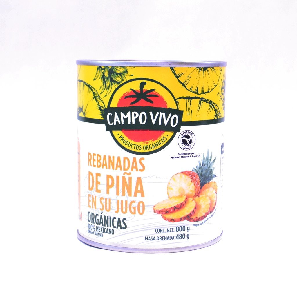 Piña rebanada en su jugo 800 g Campo Vivo