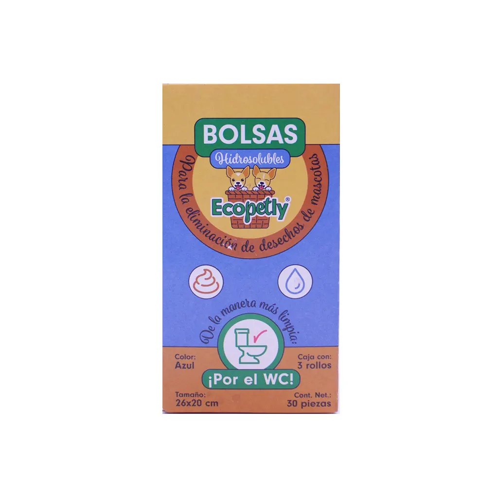 Bolsas hidrosolubles para heces 3 rollos 30 pzas Ecopetly