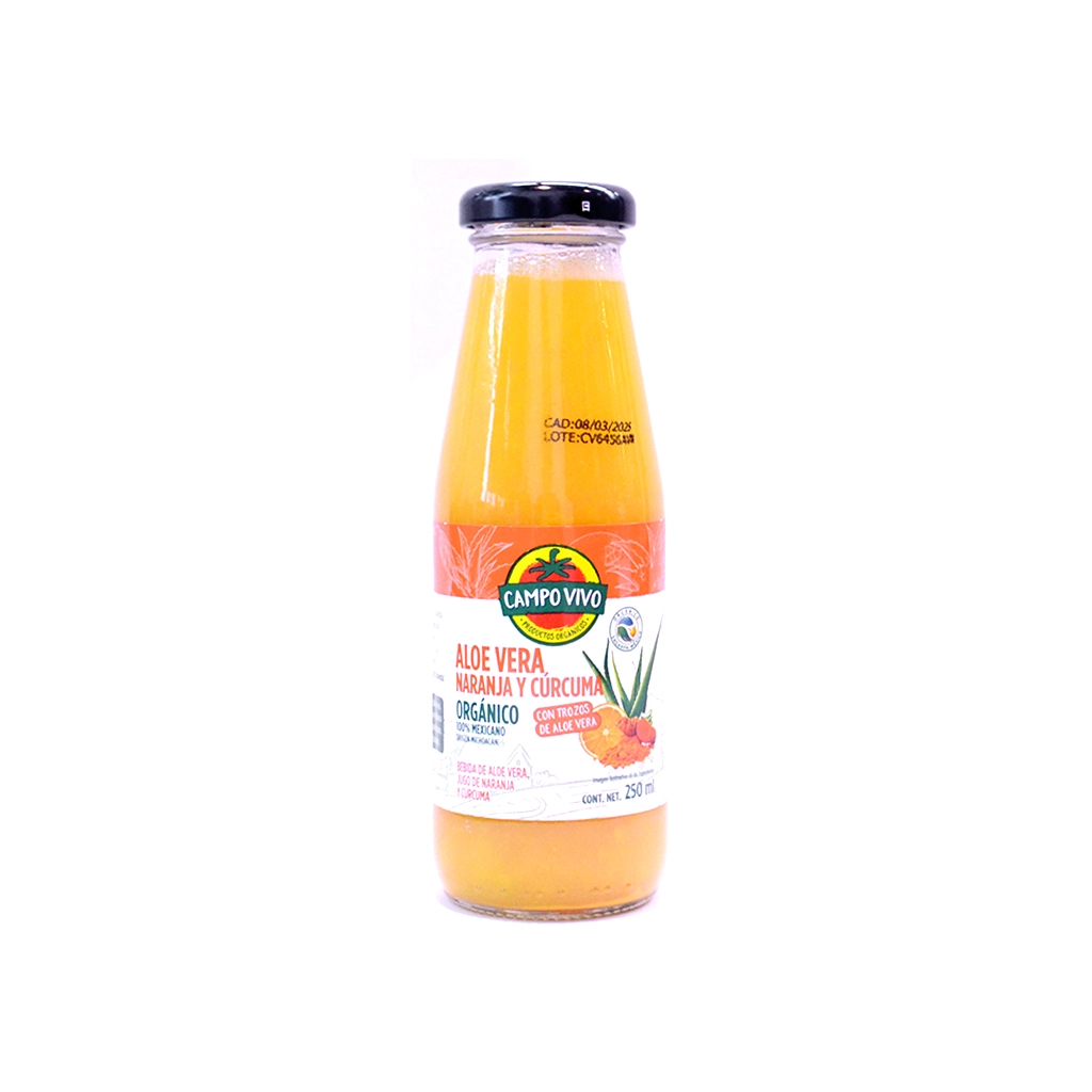 Bebida con aloe vera, naranja, cúrcuma orgánica 250 ml Campo Vivo