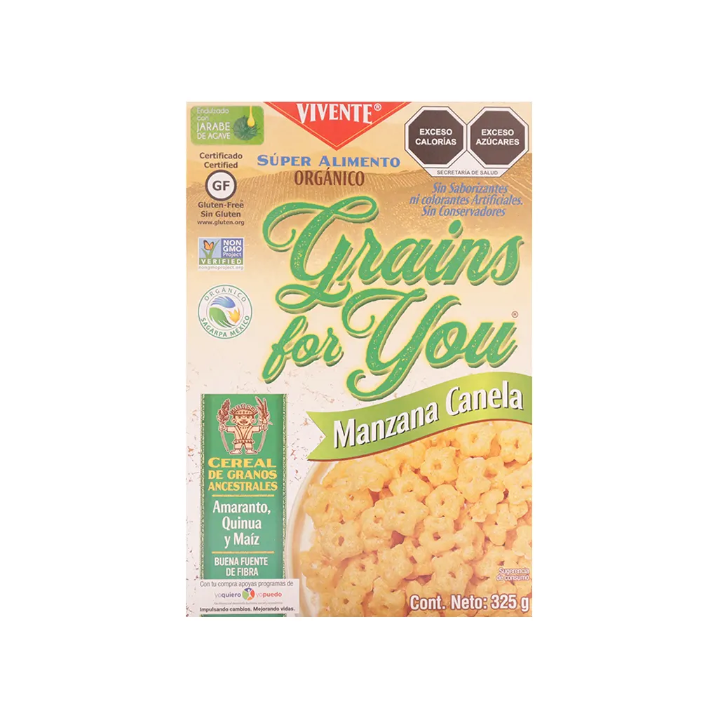 [7502258967065] Cereal de granos sabor manzana canela 325 g Vivente