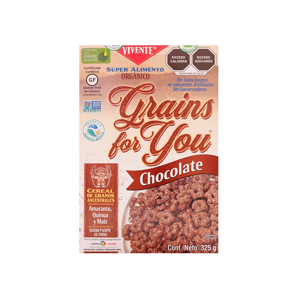 Cereal de granos sabor chocolate 325 g Vivente
