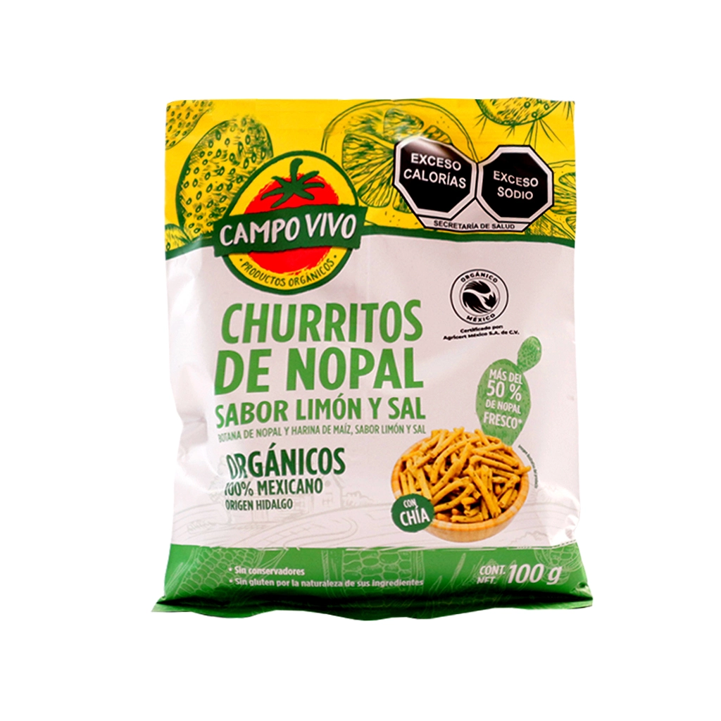 Churritos de nopal sabor limón y sal 100 g Campo Vivo