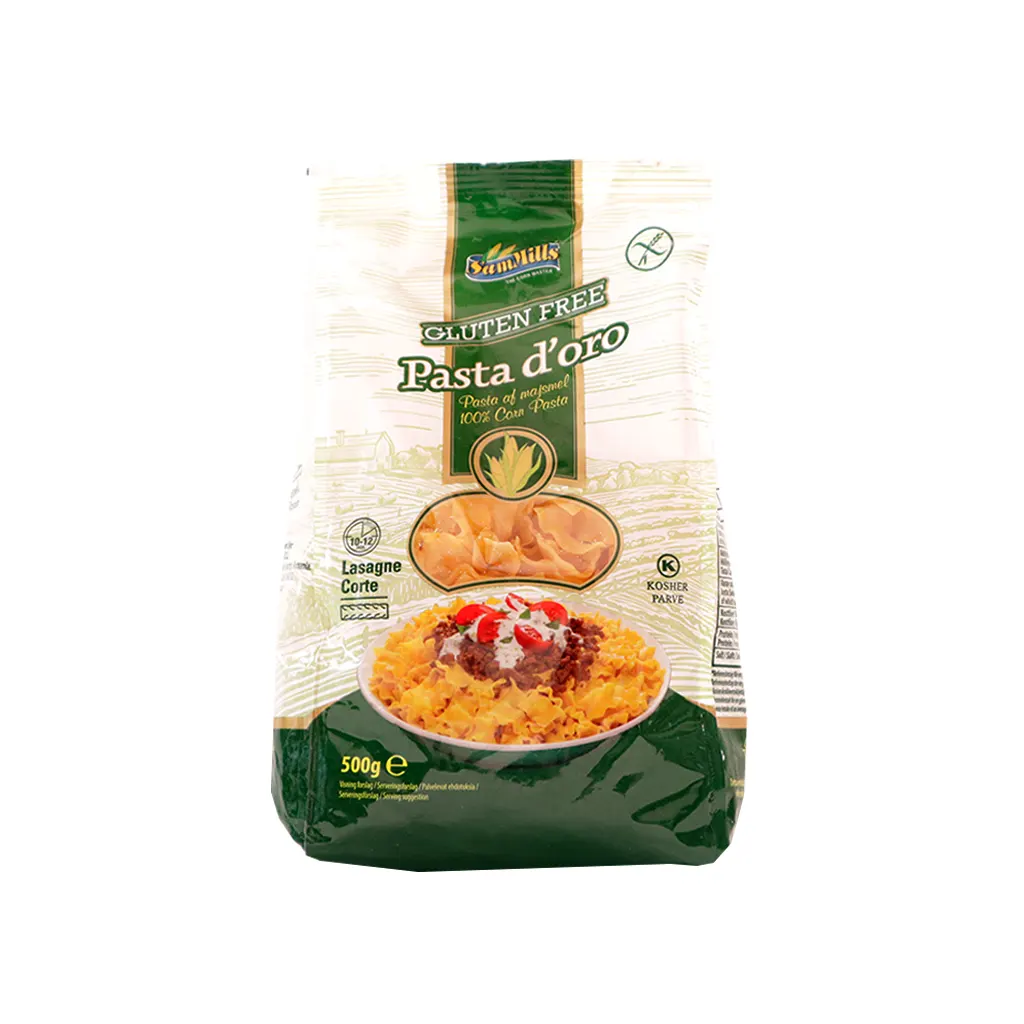 Pasta de maíz lasaña corta 500 g De Oro