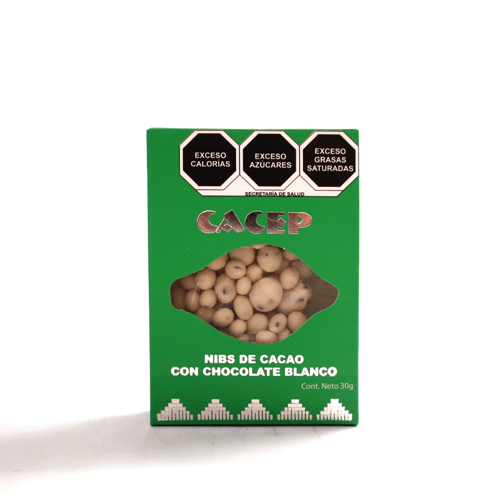 Nibs de cacao confitado con chocolate blanco 30 g Cacep