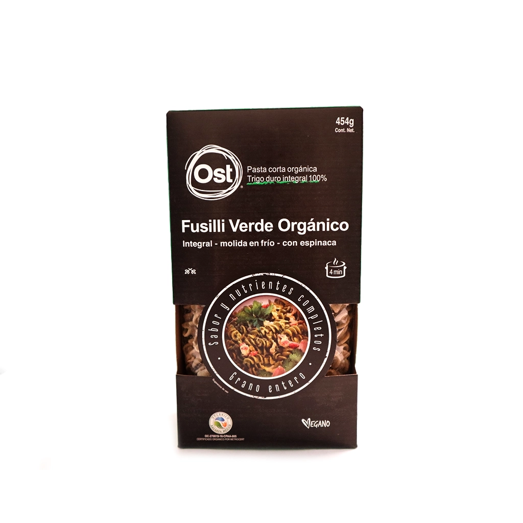 Pasta fusilli de trigo integral verde orgánico 454 g Ost Gourmet